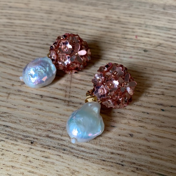 Handmade, Rare Freshwater Pearl and Pink Bead Clip On Earrings by Sachin + Babi - Picture 2 of 8